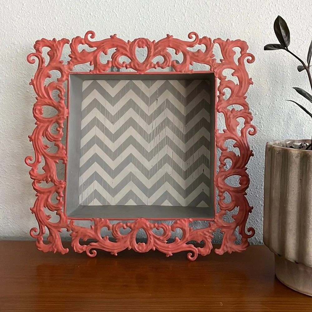 Hobby Lobby Pink And Gray Chevron Tin Wall Shelf